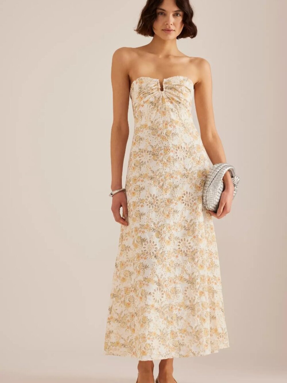 Bardot Women's Lora Broderie Printed Strapless Maxi Dress Yellow Floral Size 12 - Picture 2 of 6